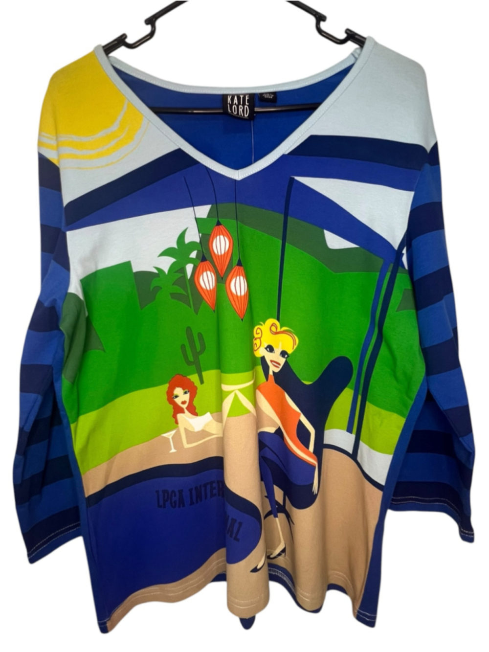 NWT Kate Lord LGPA International Golf Graphic 3/4 Sleeve Colorful Novelty Shirt